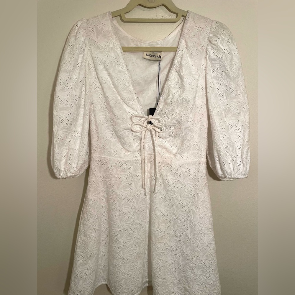 NICHOLAS Danni White Feathering Eyelet Dress